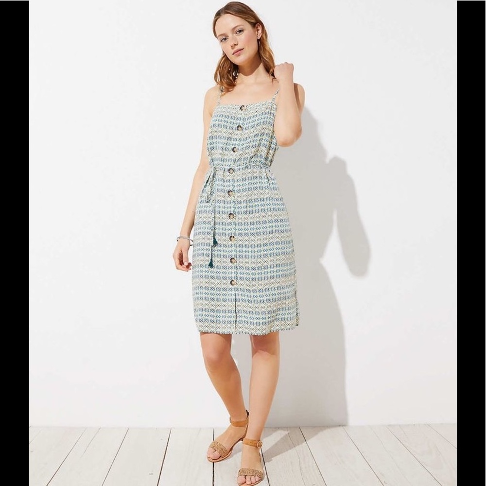 NWT LOFT Beach Mosaic Button Down Midi Dress